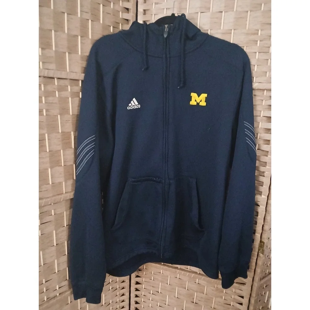 Adidas Men's University Of Michigan Climawarm Hooded Track Suit Sz L Navy